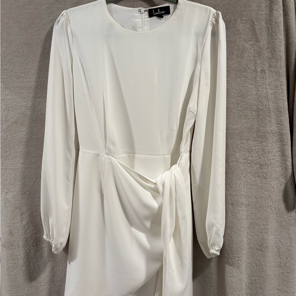 Lulu's Cream Long Sleeve Dress with Tie Detail